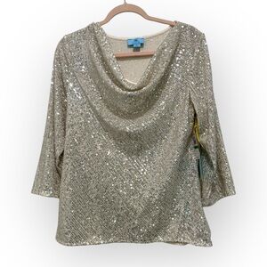 CeCe Silver Sequin Top - Size Large - NWT